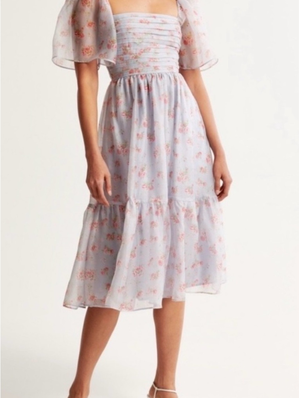 Abercrombie & Fitch Pale Blue Midi Dress with Pink Floral Print